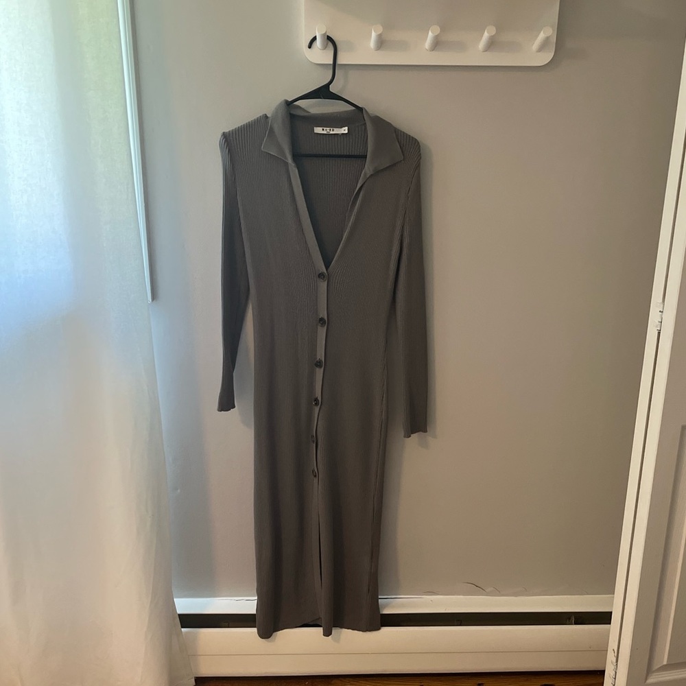NA-KD grey button up sweater dress